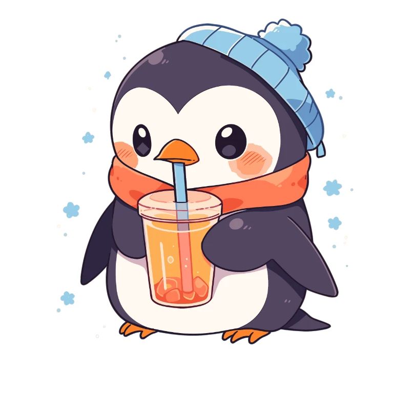 Kawaii Penguin Drinks Boba Bubble Tea Chibi
