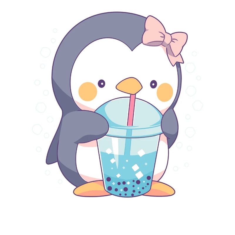 Kawaii Penguin Drinks Boba Bubble Tea Chibi