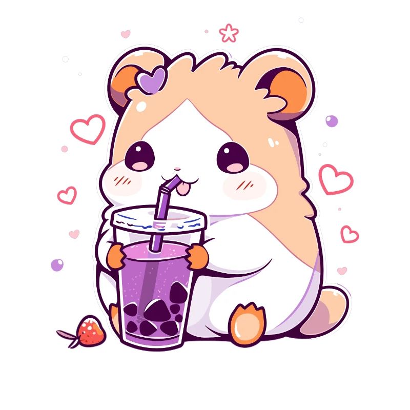 Kawaii Hamster Drinks Boba Bubble Tea Chibi
