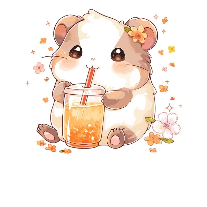 Kawaii Hamster Drinks Boba Bubble Tea Chibi