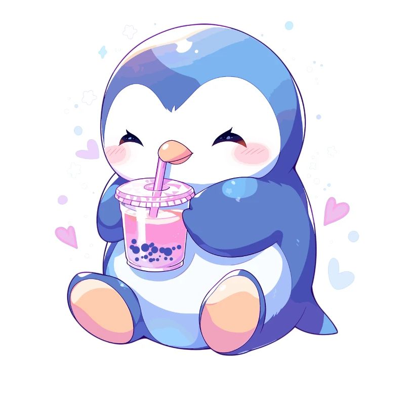 Kawaii Penguin Drinks Boba Bubble Tea Chibi