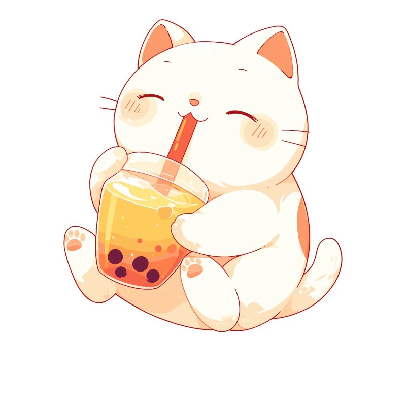 Cat Drinking Bubble Tea Boba and Cats Anime