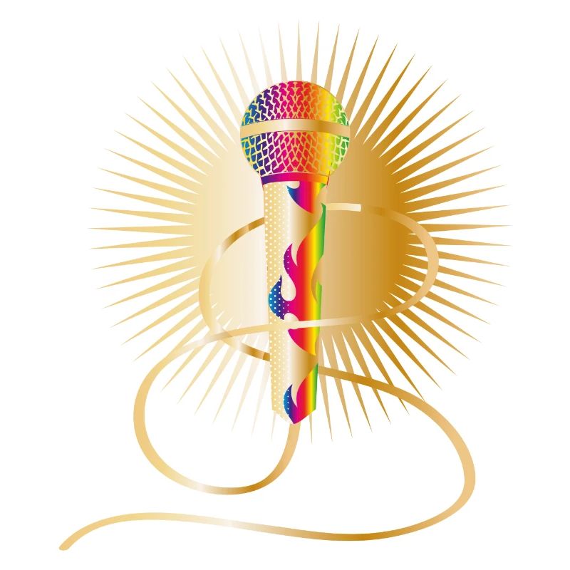 golden microphone with rainbow elements