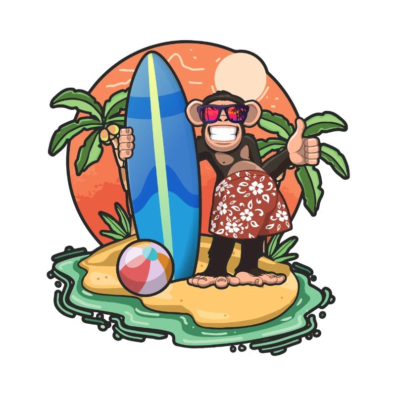 Funny Monkey Surf Lovers Cool Surfboard Surfing