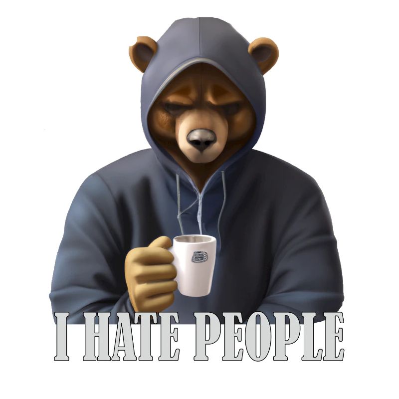 Muffeliger Bär mit Kaffee und luistigem Spruch