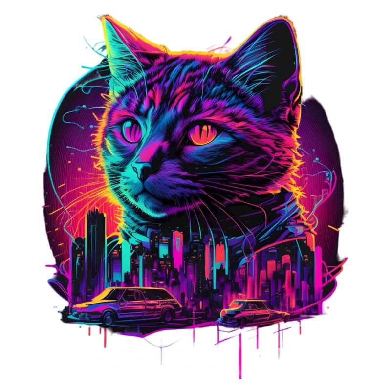 Synthwave Cat Sunset 80s Gift
