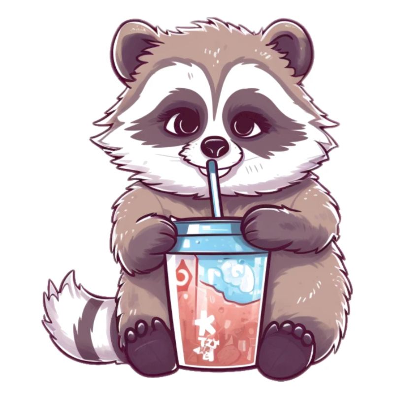 Waschbär mit Eiskaffee