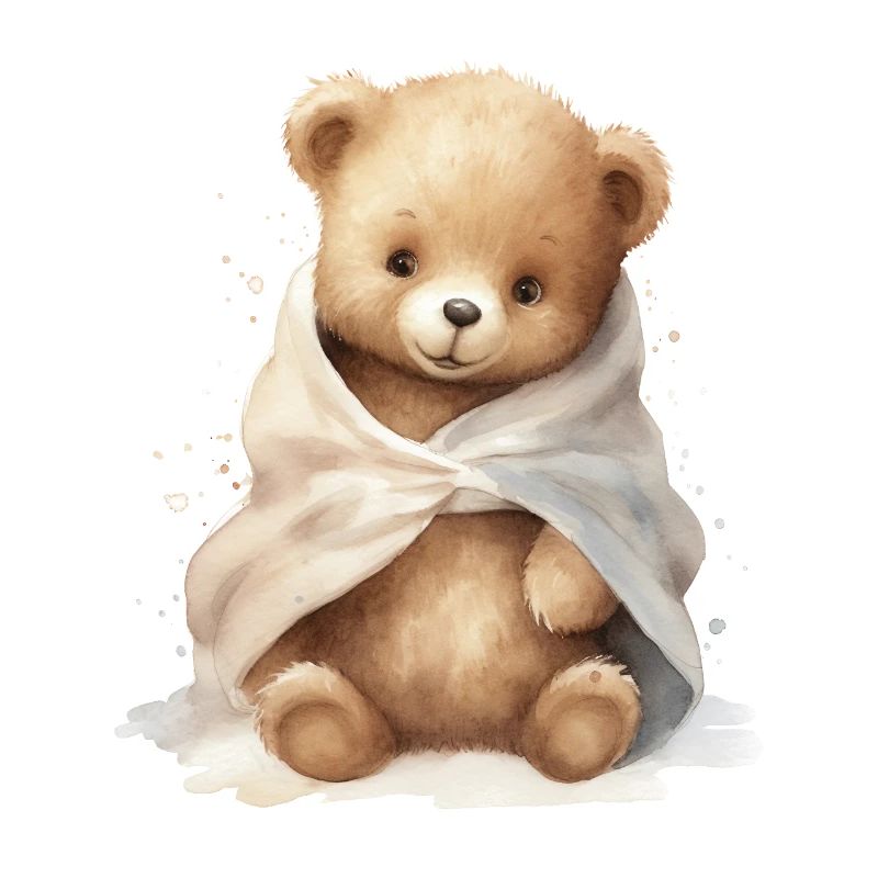 Bébé ours avec serviette, peint à la main