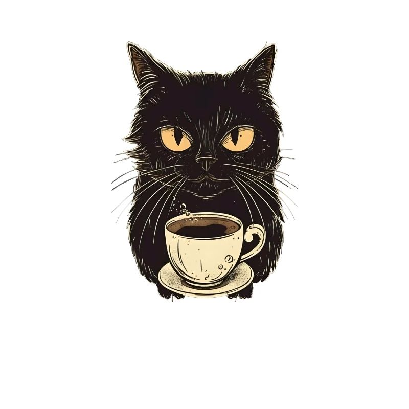 Schwarze Katze mit Kaffee