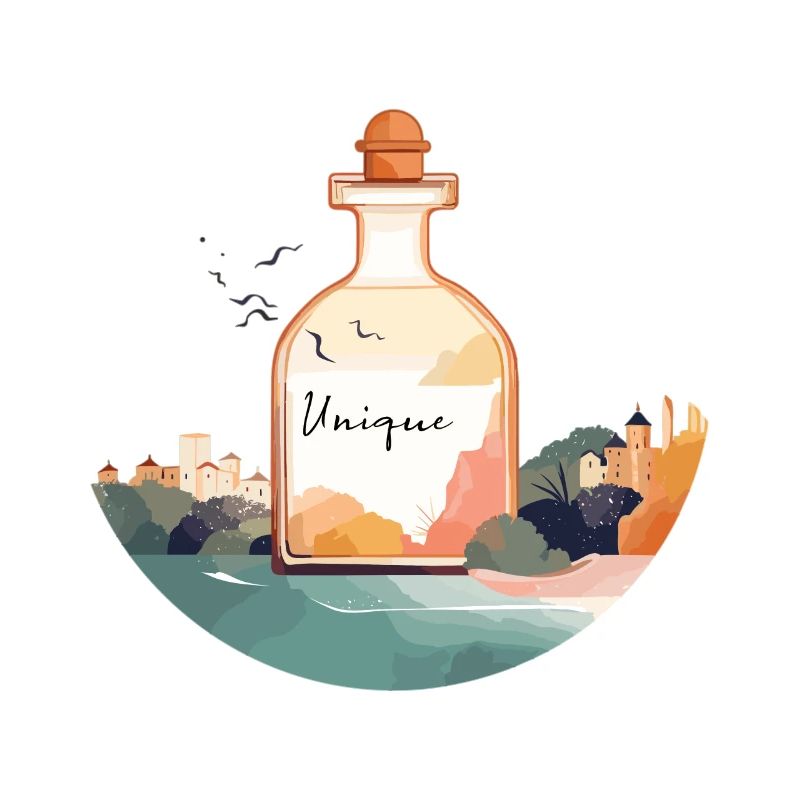 Flacon de parfum « Unique » dans un paysage magnifique