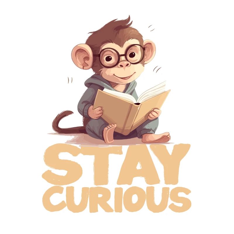 Stay curious monkey reading funny book lover