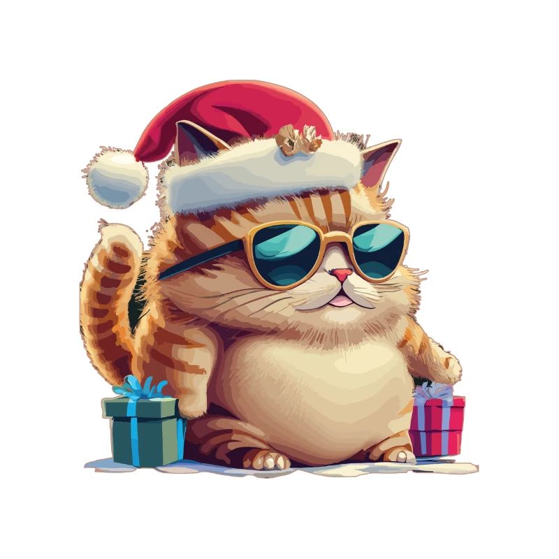 Mignon chat Santa Hat avec Noël présent