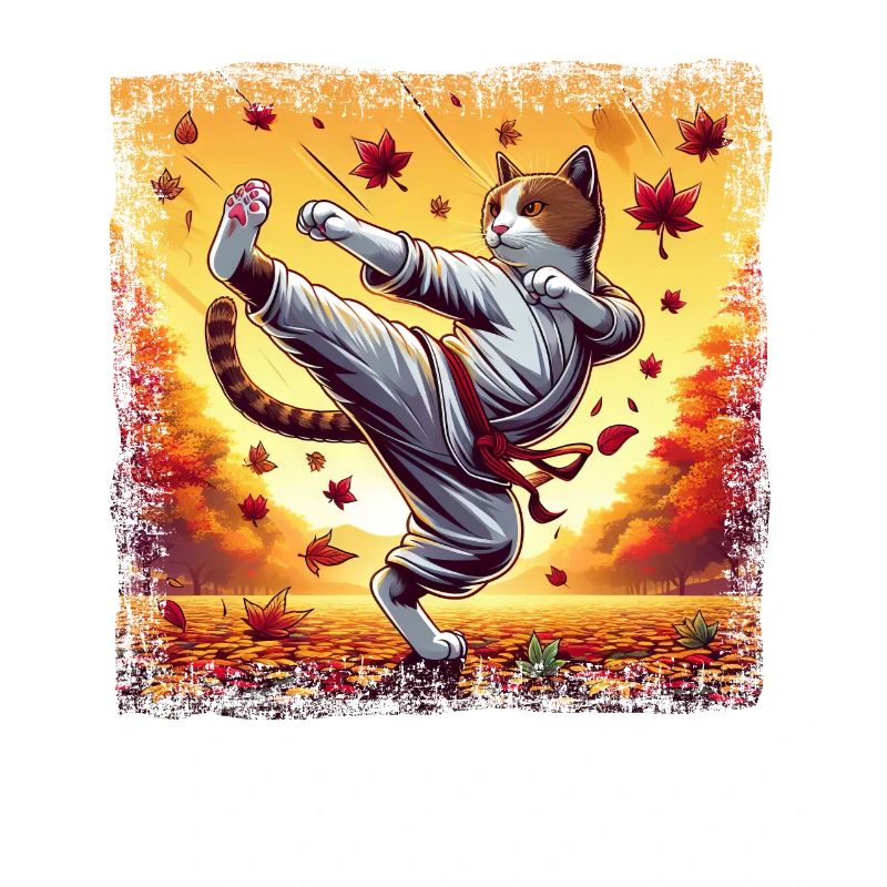 Chat de karaté dans le coucher de soleil d’automne Grunge