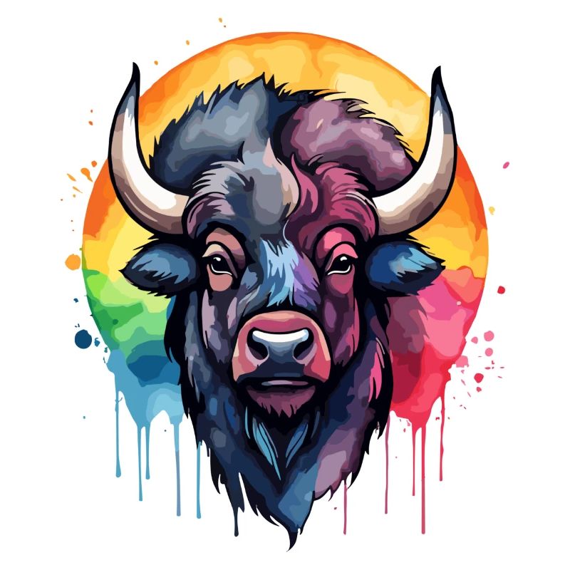 Bison, Animal, Cool, À Couper Le Souffle, Aquarelle Colorée