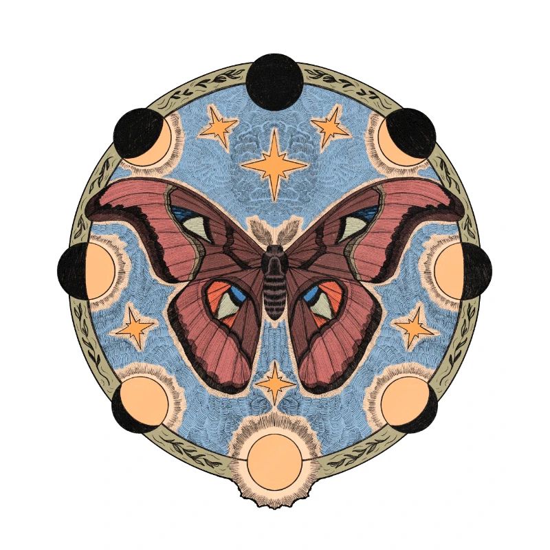 Retro Moon Phase and Moth