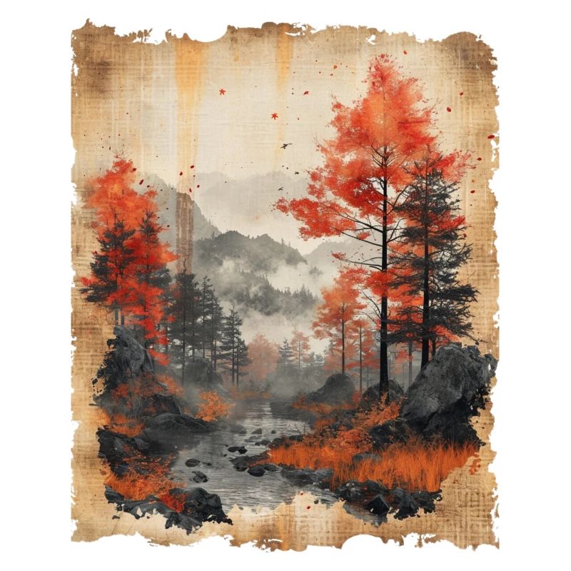 Classic Scenery Papyrus Scroll Onsen Japanese