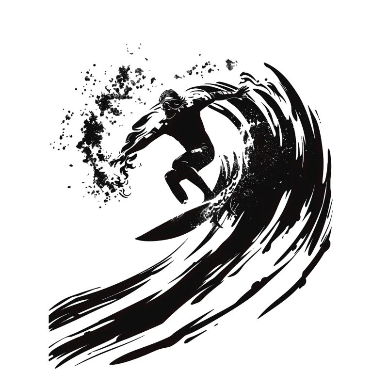 Surfer riding a huge wave in a 2