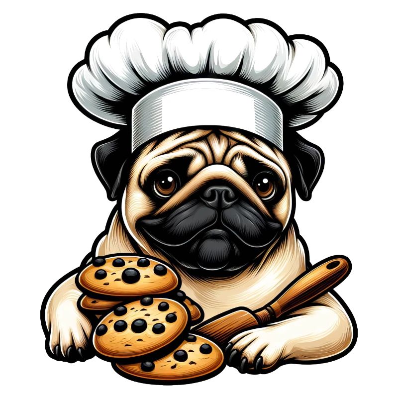 Mops Koch mit Cookie