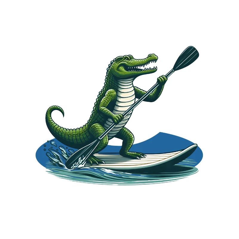 Crocodile doing stand-up paddling