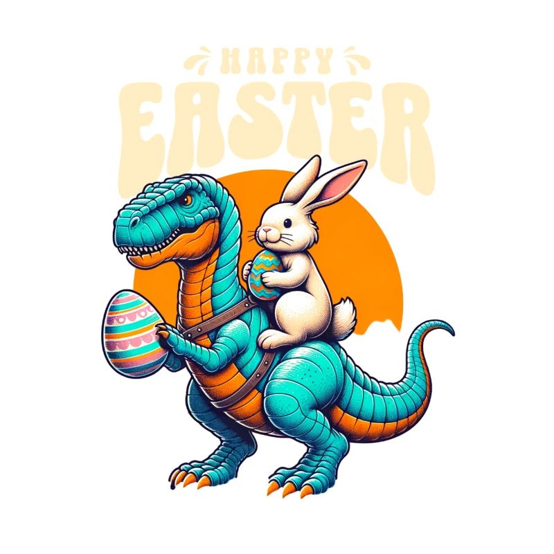 Easter Bunny Riding Dinosaur with Easter Egg