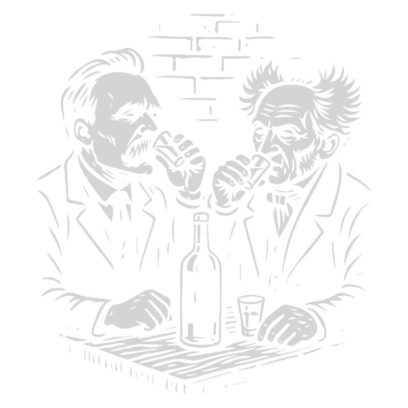 Nietzsche and Schopenhauer drinking vodka in a pub