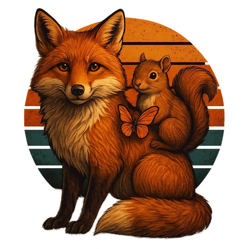 Fuchs Eichhörnchen Retro Tierfreunde