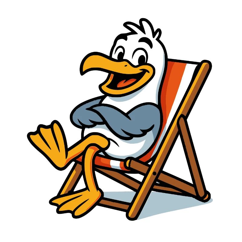 Lounge seagull on the beach
