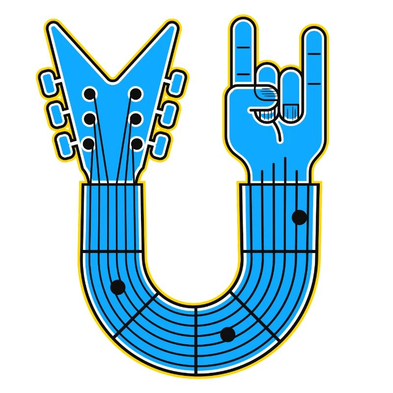 Blue U-Shape Guitar with Rock Hand