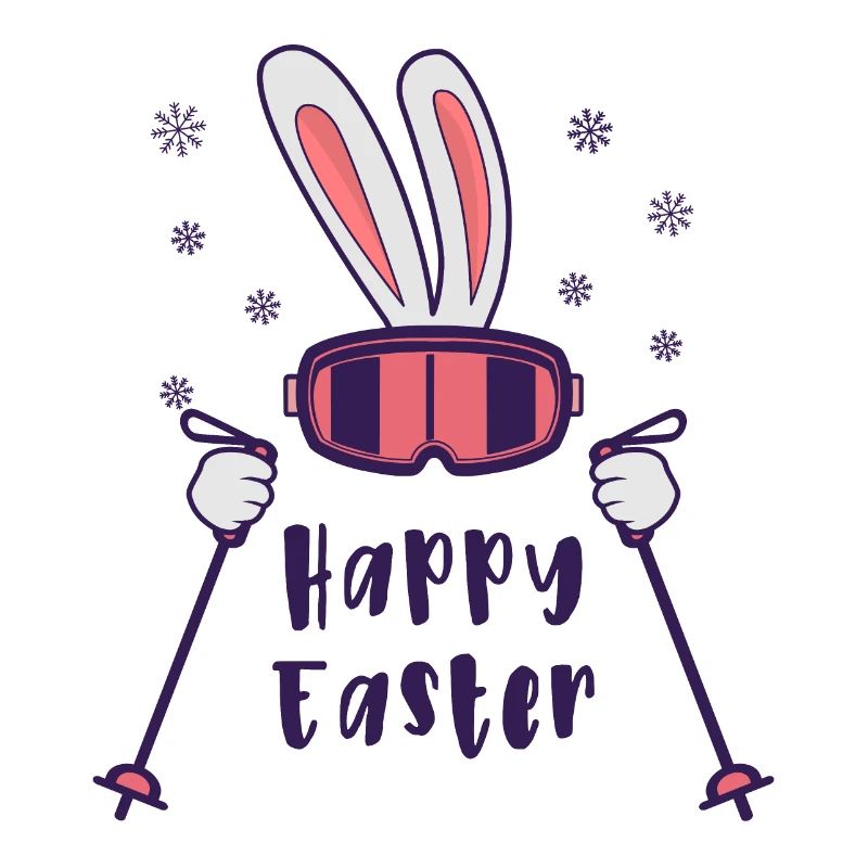Happy Easter from Skiing Rabbit with ski poles