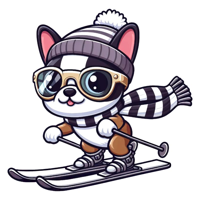 Chien Boston Terrier Skis De Ski Mignon Comic Win