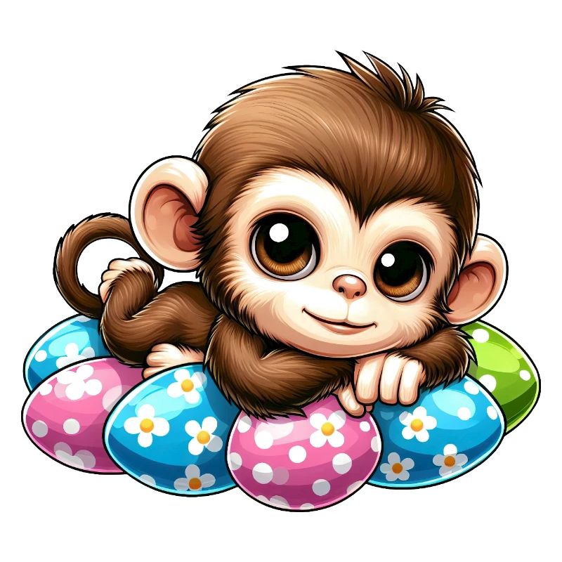 Mignon singe oeufs de Pâques dessin animé effrayant de Pâques