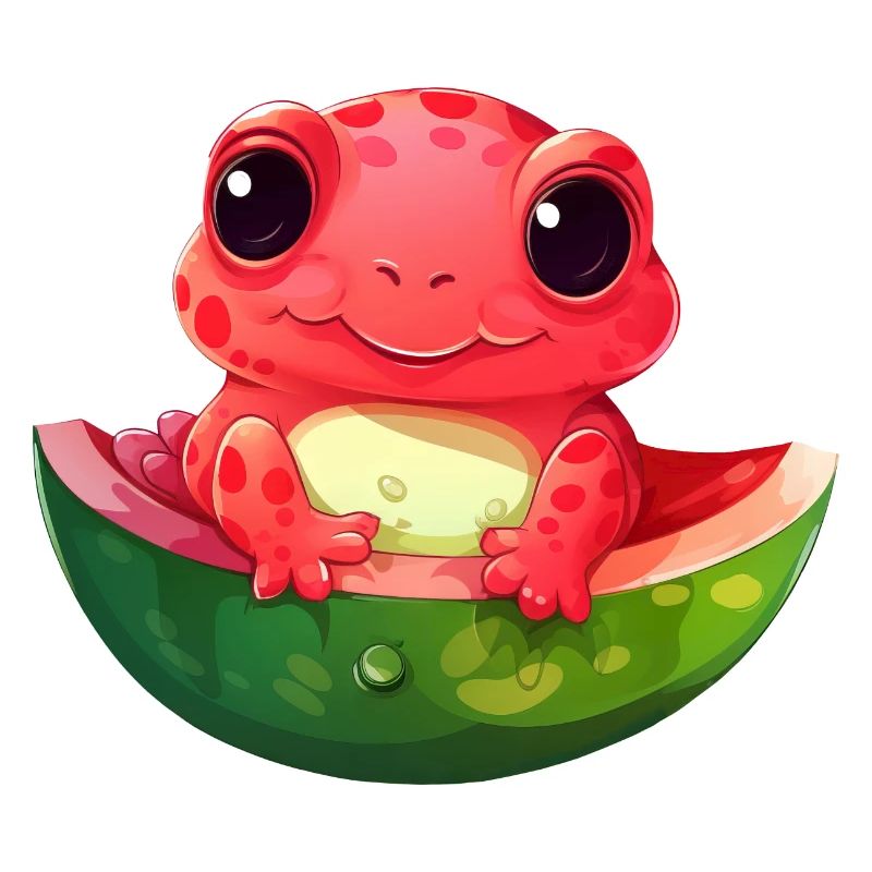 Axolotl extraterrestre rouge kawaii avec pastèque