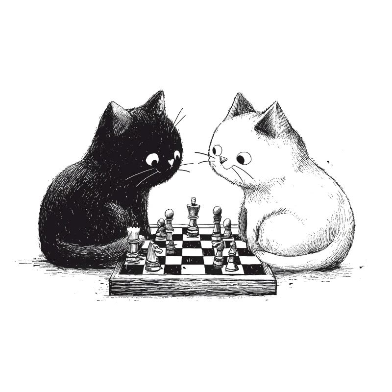 Two cats playing chess