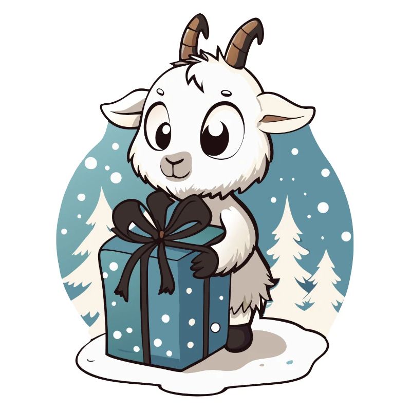 Niedliche Ziege packt Geschenk aus