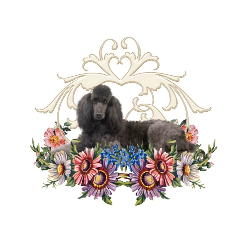 Caniche mignon avec des fleurs