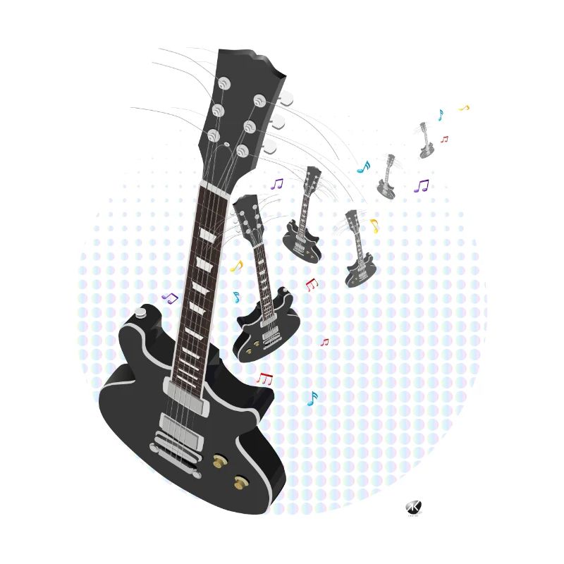 Guitar with music notes and dots pattern