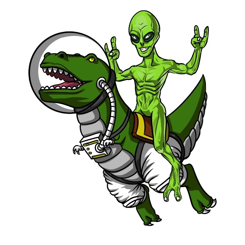 Space Alien Riding T-Rex Dinosaur Astronaut