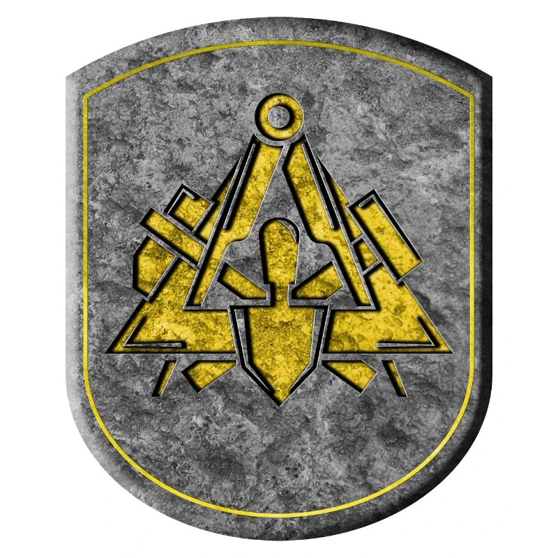 Guild sign bricklayer 3D stone look gold emblem