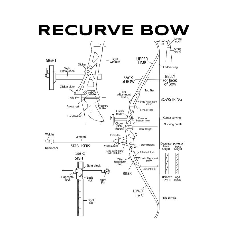 Recurve Arc Schematic Archery Bow Blueprint