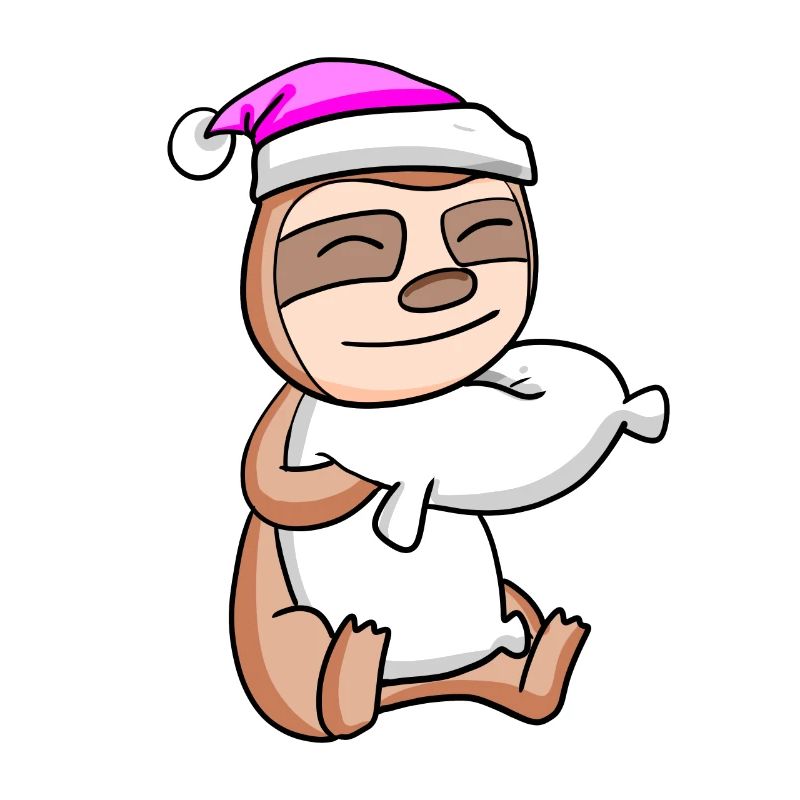 Sloth with pillow and sleeping cap