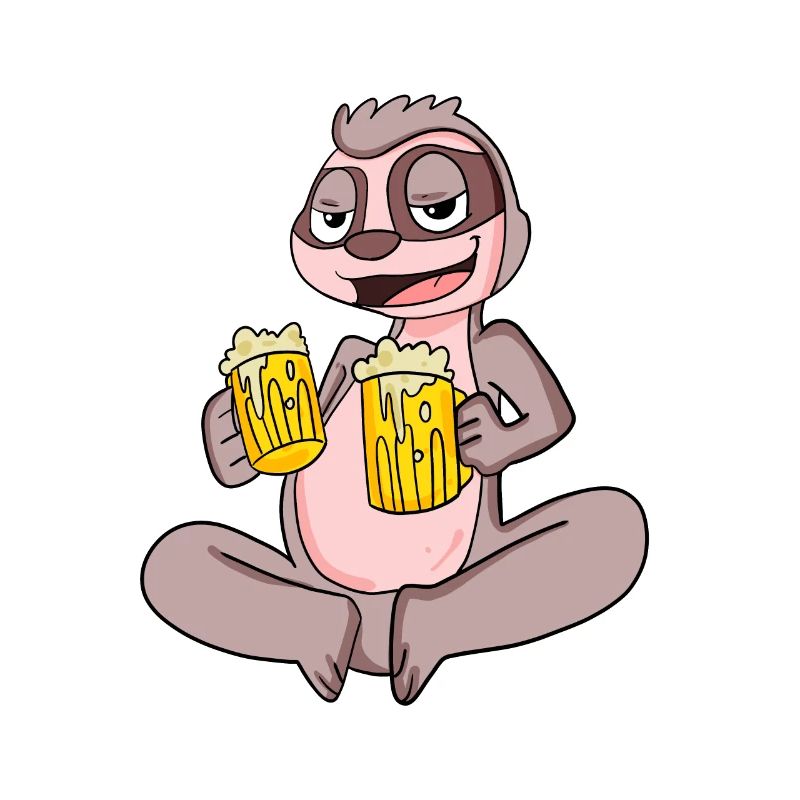 Faultier mit Biergläser Bier Saufen Alkohol