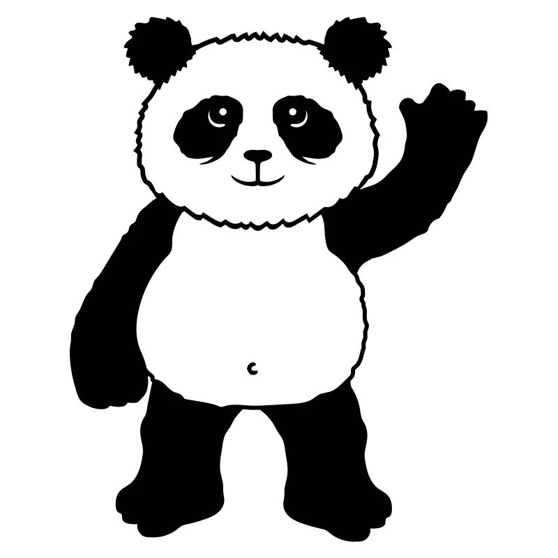 Upright standing panda bear waves friendly