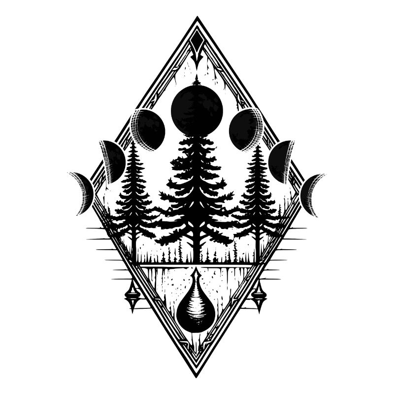 Moon Phases Forest Trees Occult Pagan Wicca Moon