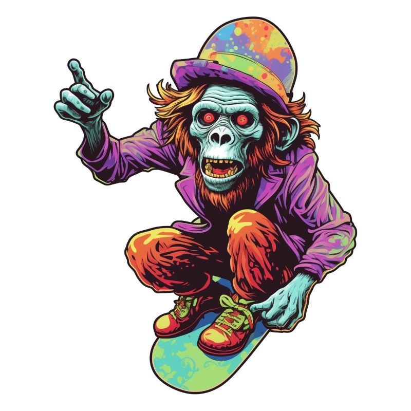 Psychedelic Skateboarding Zombie Monkey