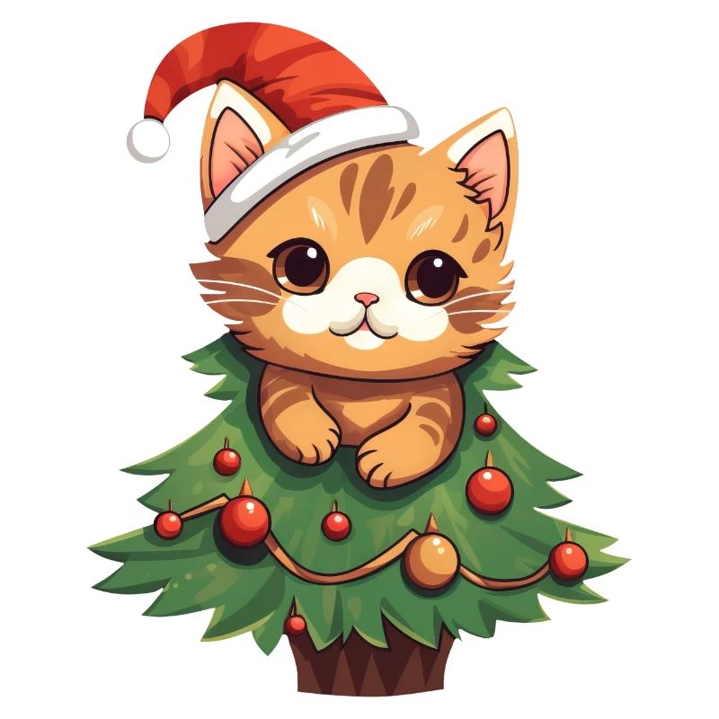 Chat de Noël - Chat mignon dans le sapin de Noël