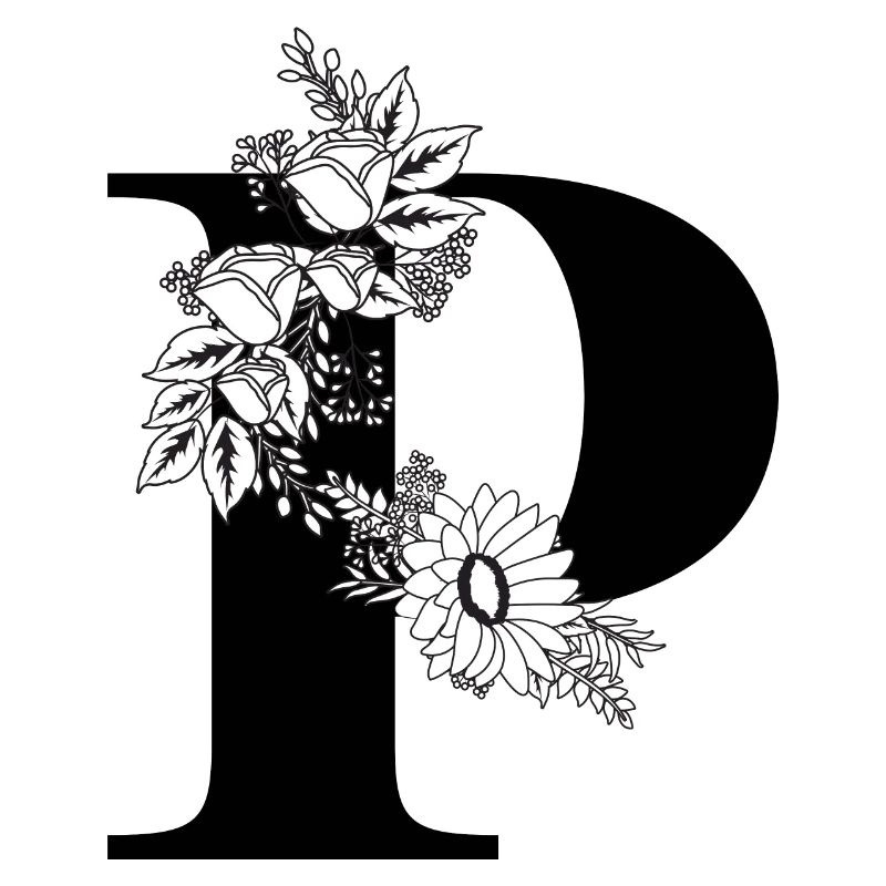 Blumen schwarz-weiß Buchstabe p