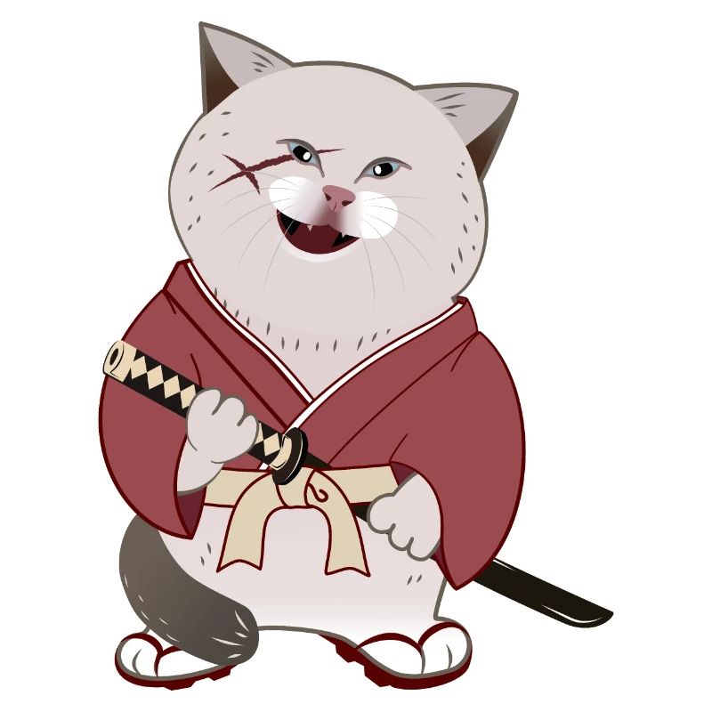 Mignon Chubby Samurai Cat tenant Katana