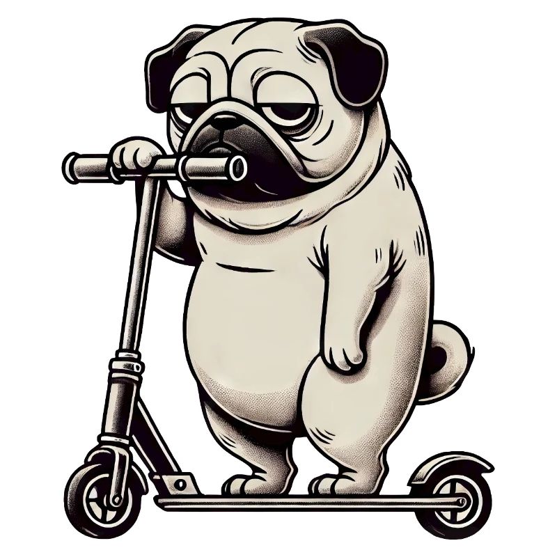 Lustiger Mops Roller Scooter Kickroller Grumpy