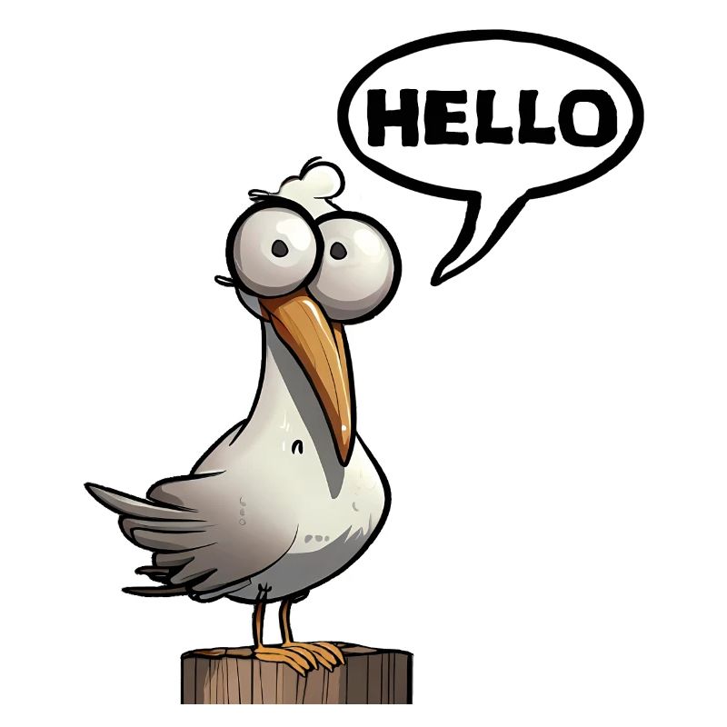 Humorous seagull with speech bubble