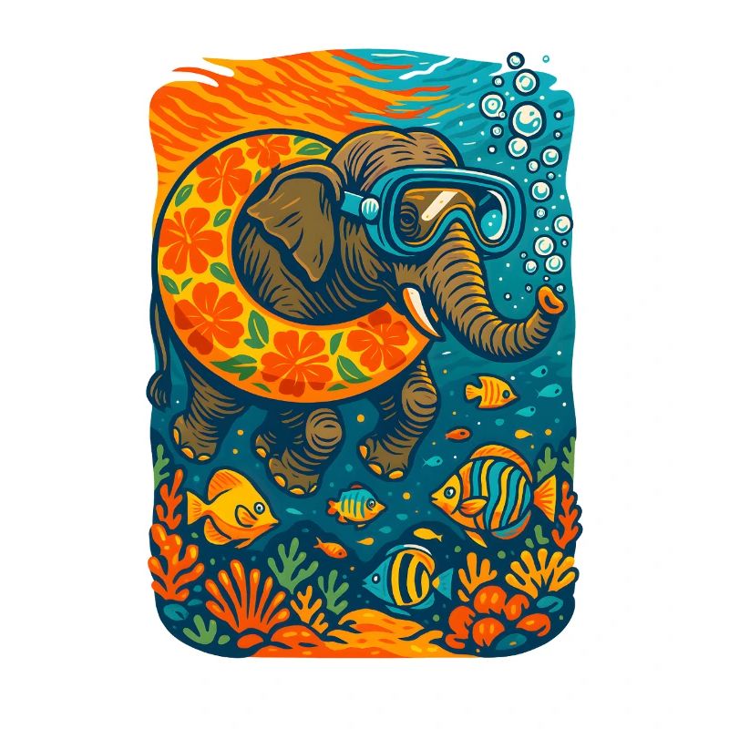 Vibrant Underwater Elephant Illustration